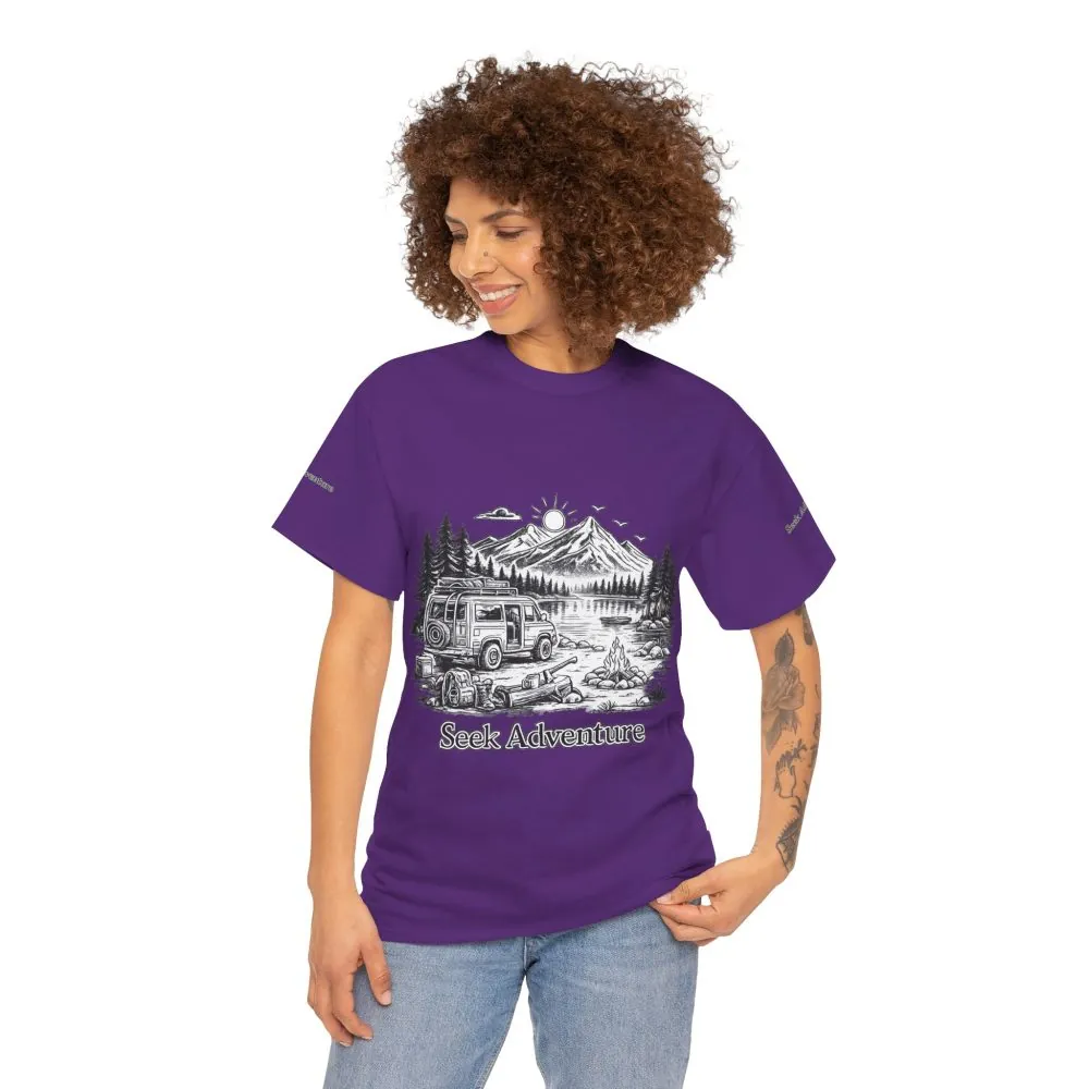 Unisex Heavy Cotton Tee — "Seek Adventure" Design Minimal-Line