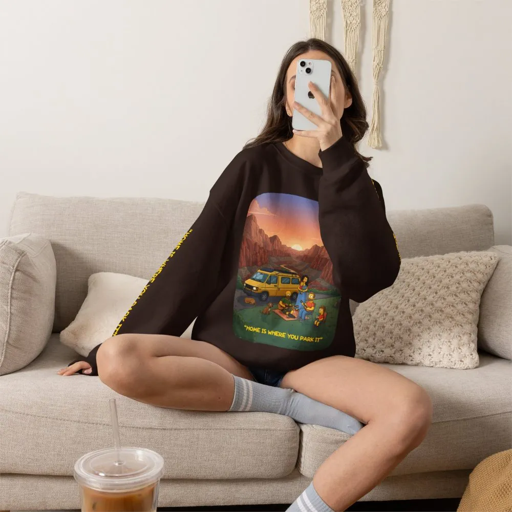 Unisex Heavy Blend™ Crewneck Sweatshirt — "Home Is Where You Park It" Design Sitcom-Line