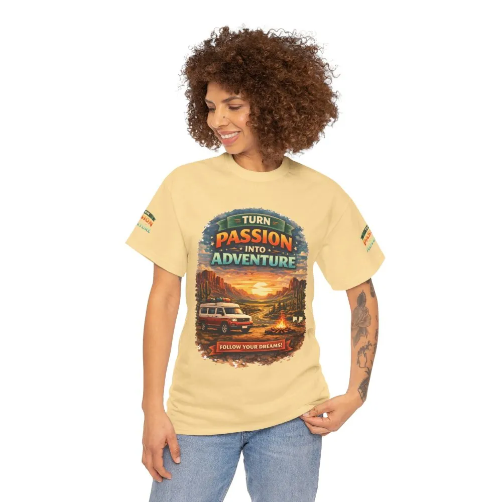 Unisex Heavy Cotton Tee — "Turn Passion Into Adventure" Design Scenic-Line