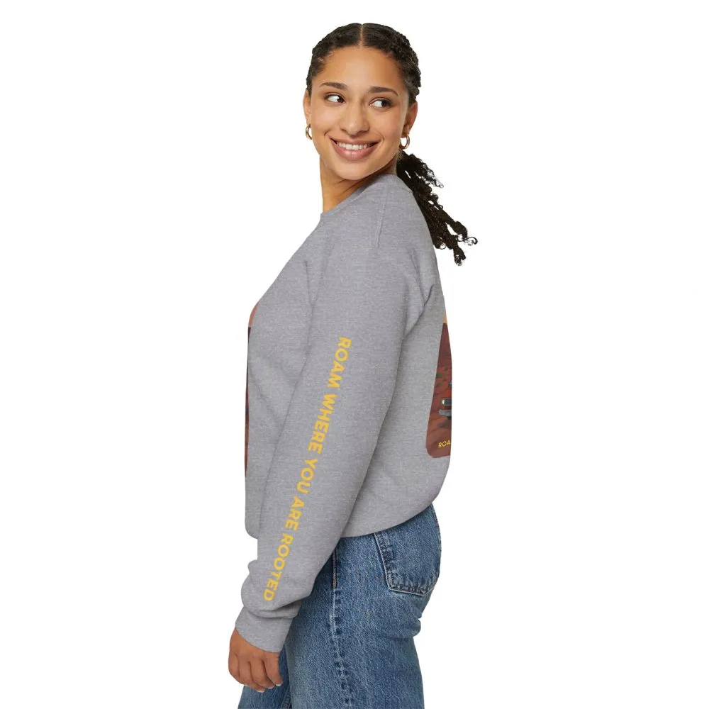 Unisex Heavy Blend™ Crewneck Sweatshirt — "Roam Where You Are Rooted" Design Sitcom-Line