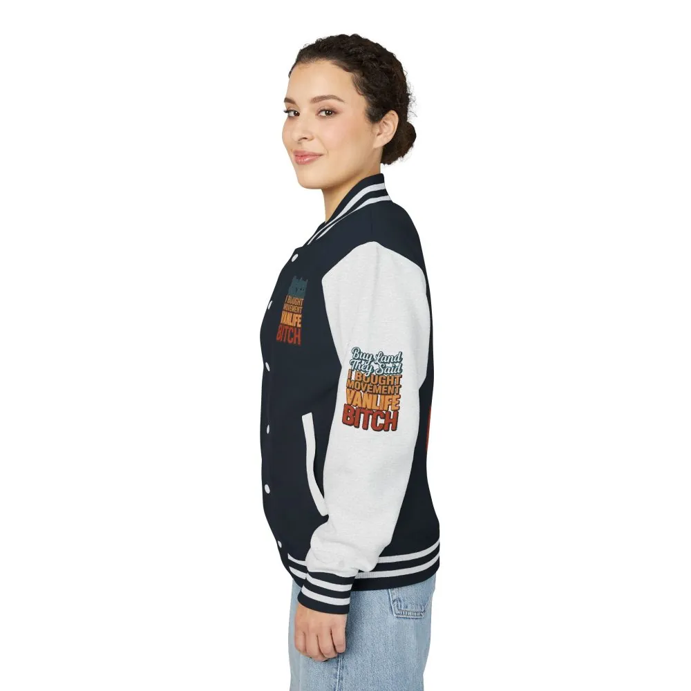 3189555193043910820_2048.jpeg Unisex Heavyweight Letterman Jacket — "Buy Land They Said" Design F**K-Line
