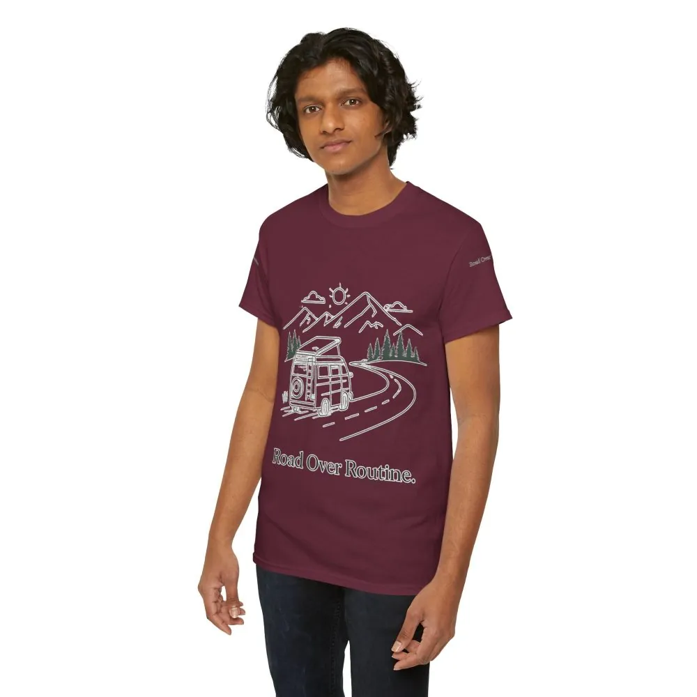 3191899745354828036_2048.jpeg Unisex Heavy Cotton Tee — "Road Over Routine" Design Minimal-Line