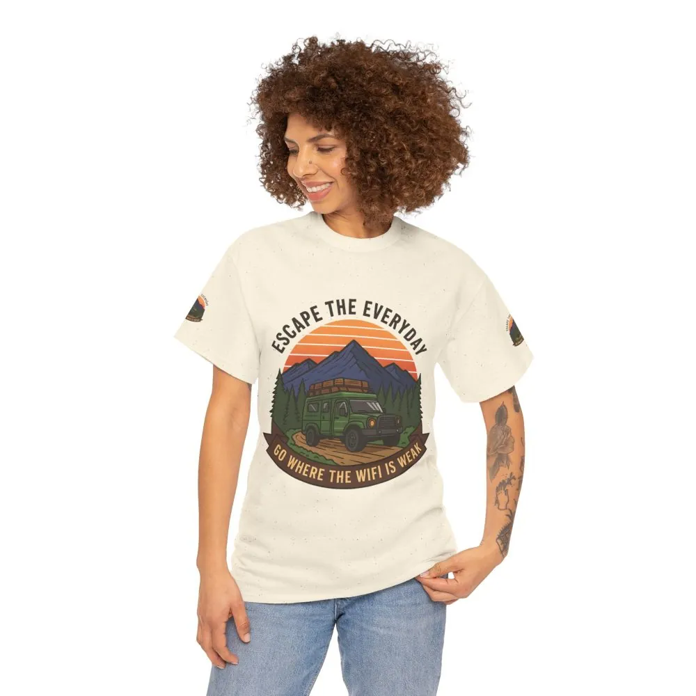 Unisex Heavy Cotton Tee — "Go Where the WiFi Is Weak" Adventure Shirt