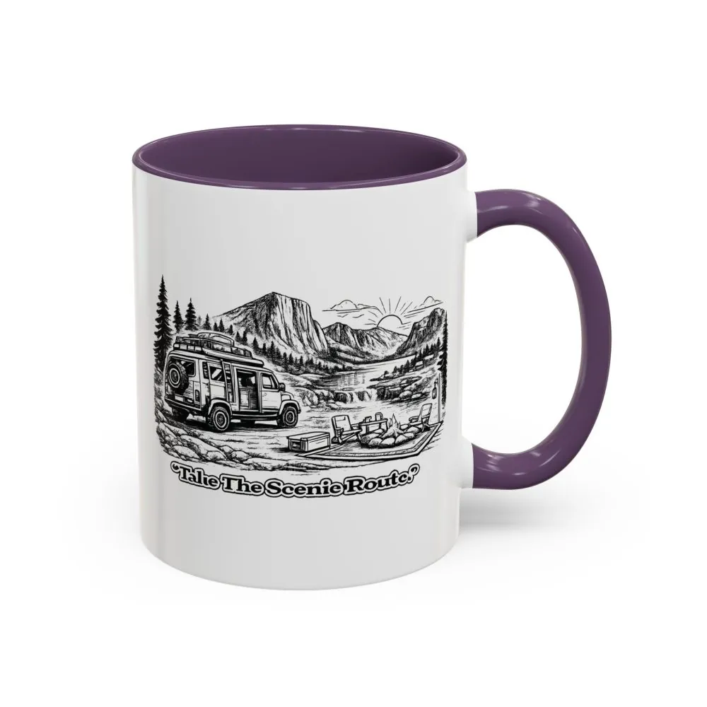 Accent Coffee Mug (11, 15oz) — "Take The Scenic Route" Design Minimal-Line