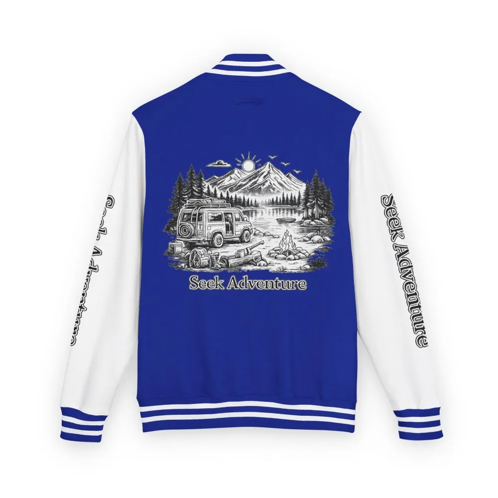 Unisex Heavyweight Letterman Jacket — "Seek Adventure" Travel Varsity Coat