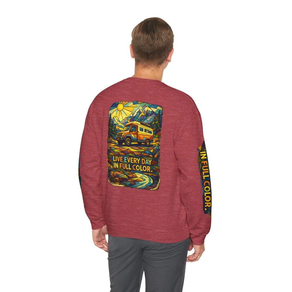 Unisex Heavy Blend™ Crewneck Sweatshirt — "Live Every Day InFull Color" Design Cubic-Line