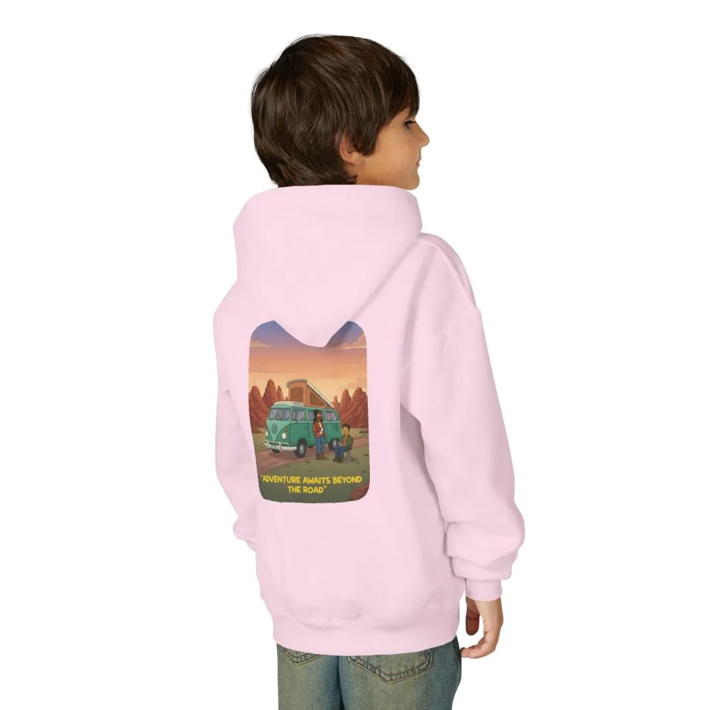 Youth Hoodie(Gildan) – "Adventure Awaits Beyond The Road" (Design Sitcom-Line)
