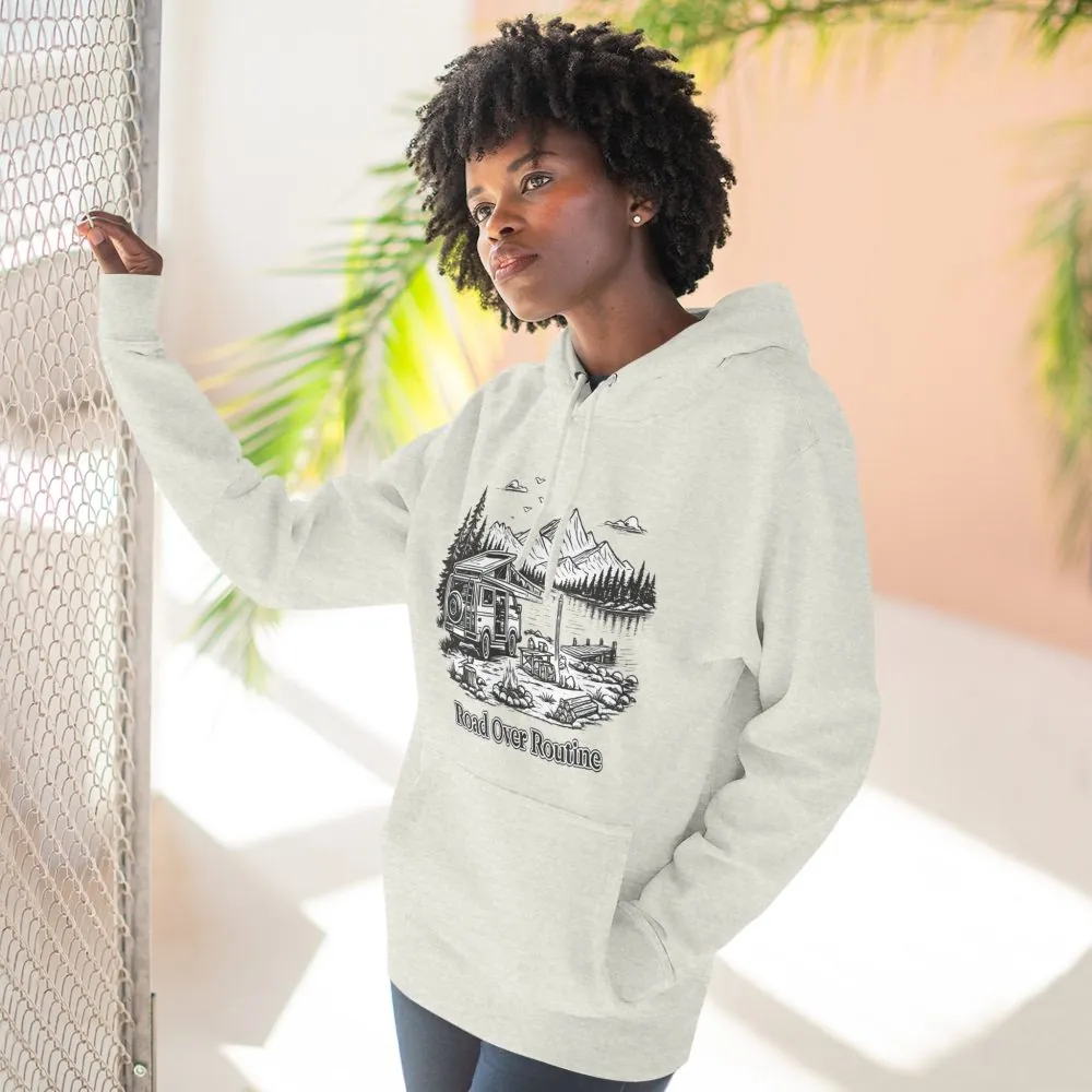 321744139893057284_2048.jpeg Three-Panel Fleece Hoodie - "Road Over Routine" Design Minimal-Line