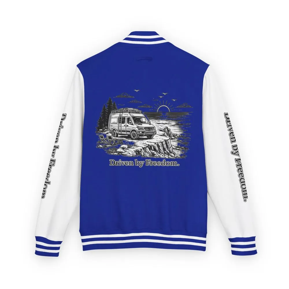 Unisex Heavyweight Letterman Jacket — "Driven By freedom" Travel Varsity Coat