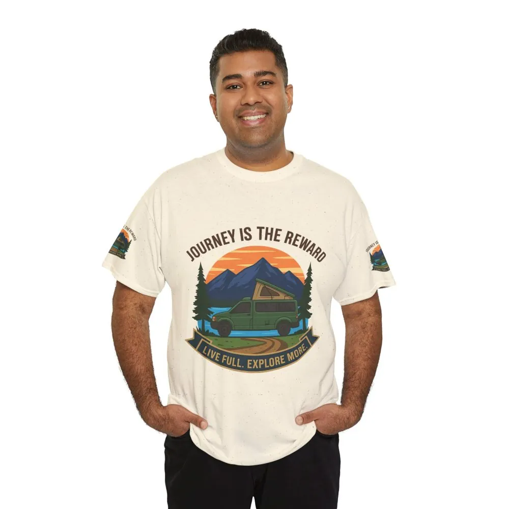 Unisex Heavy Cotton Tee  — "Journey Is The Reward Tee" Adventure Camper Van Graphic T-Shirt