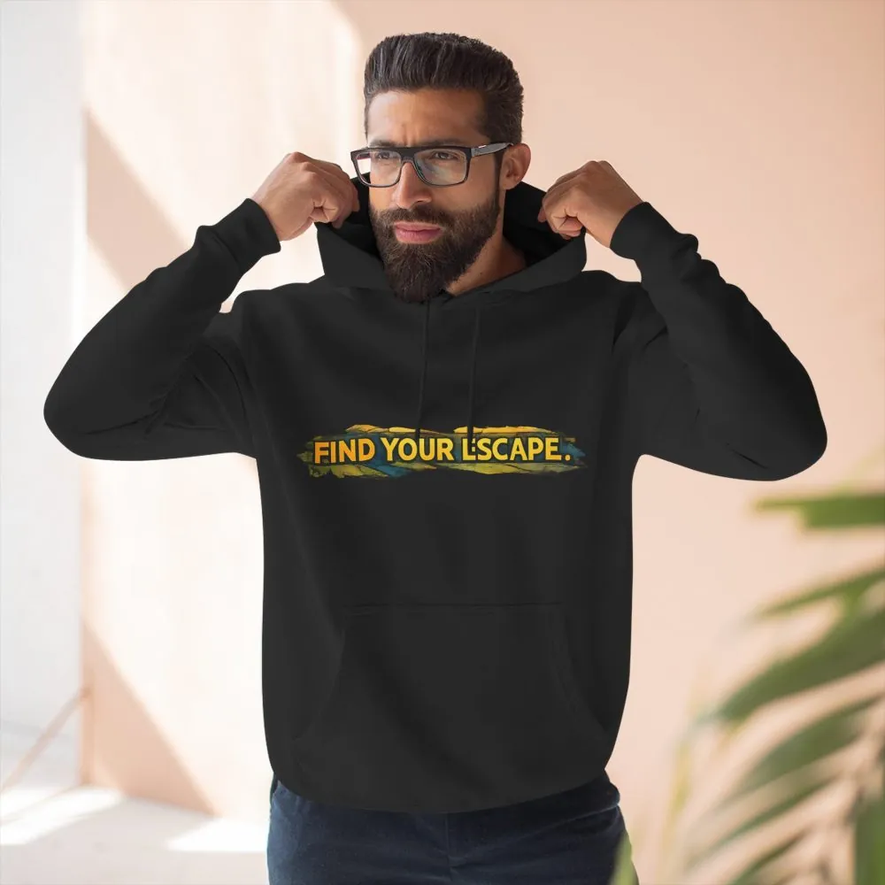 Three-Panel Fleece Hoodie - "Find Your Escape" Design Cubic-Line