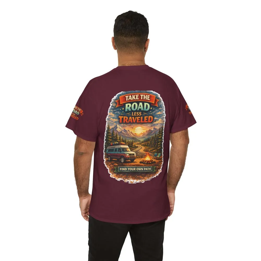 Unisex Heavy Cotton Tee — "Take The Road Less Traveled" Design Scenic-Line