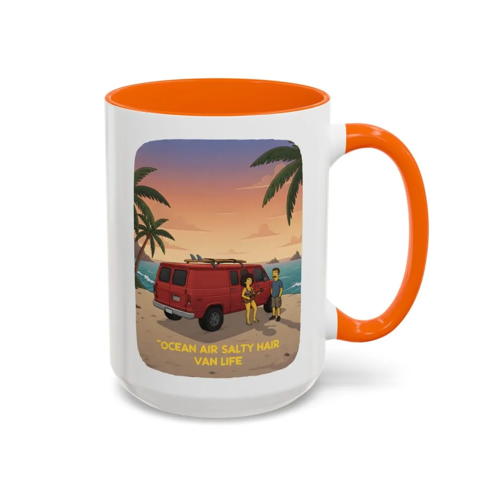 Accent Coffee Mug (11, 15oz) — "Ocean Air Salty Hair Van Life" Design Sitcom-Line