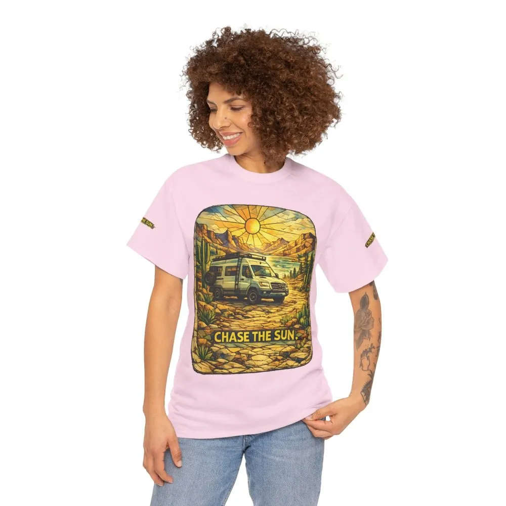 Unisex Heavy Cotton Tee — "Chase The Sun" Design Cubic-Line
