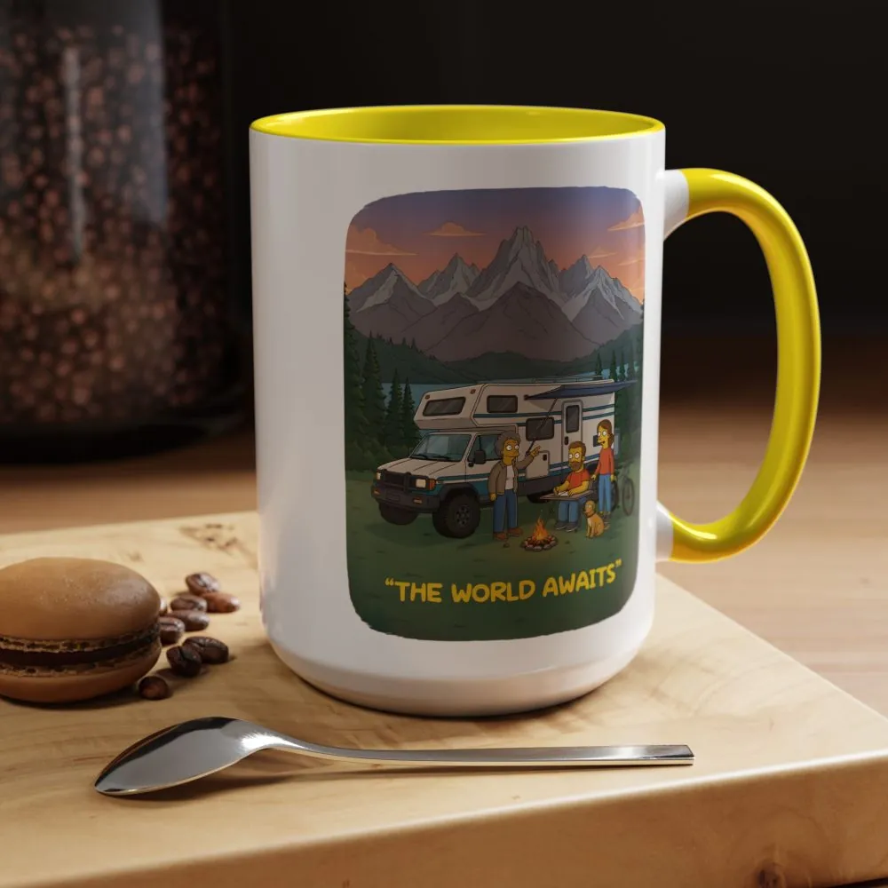 Accent Coffee Mug (11, 15oz) — "The World Awaits" Design Sitcom-Line