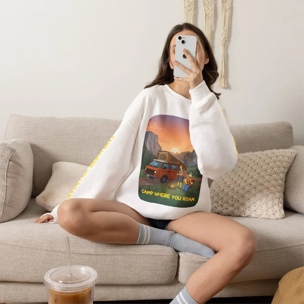 Unisex Heavy Blend™ Crewneck Sweatshirt — "Camp Where You Roam" Design Sitcom-Line