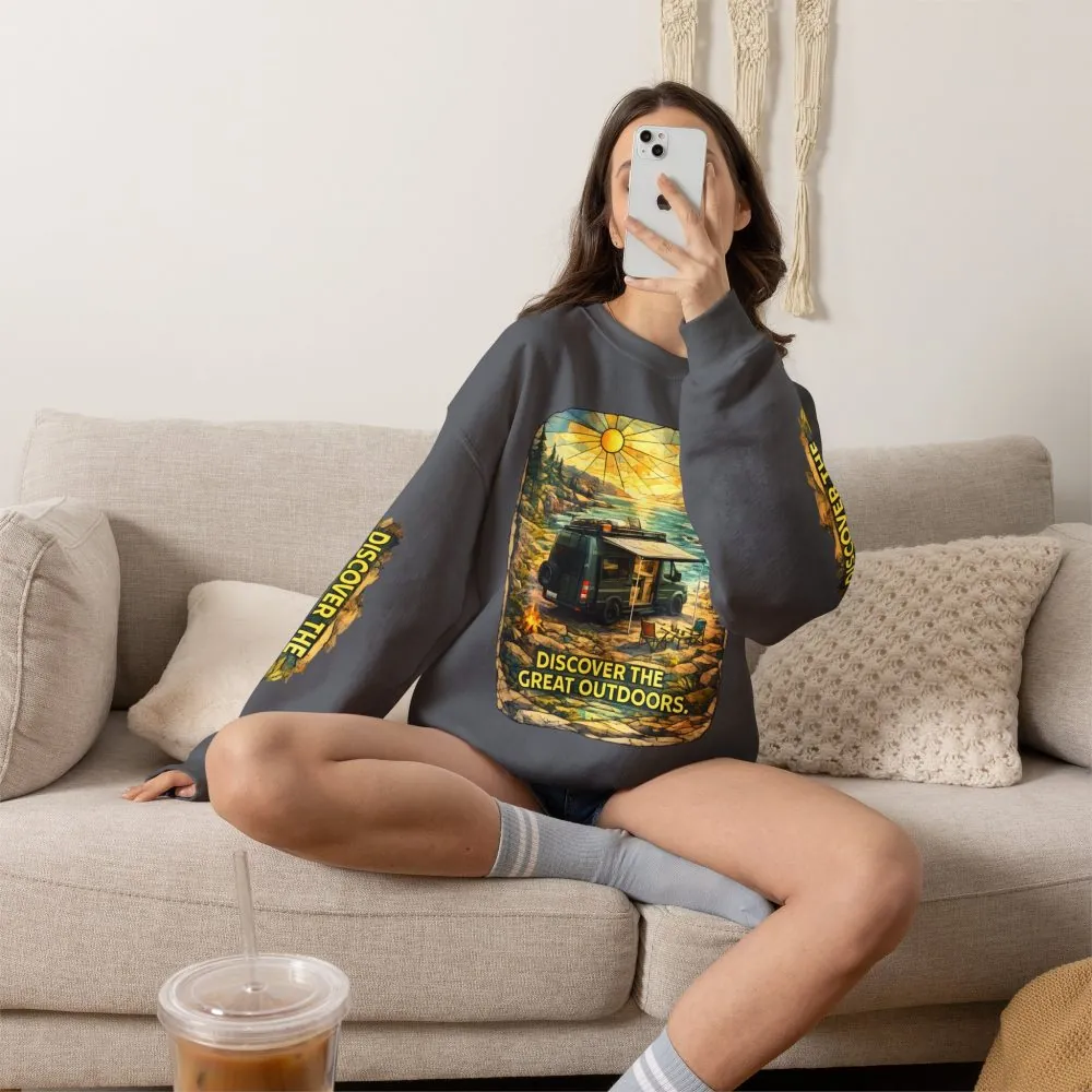 Unisex Heavy Blend™ Crewneck Sweatshirt — "Discover The Great Outdoors" Design Cubic-Line