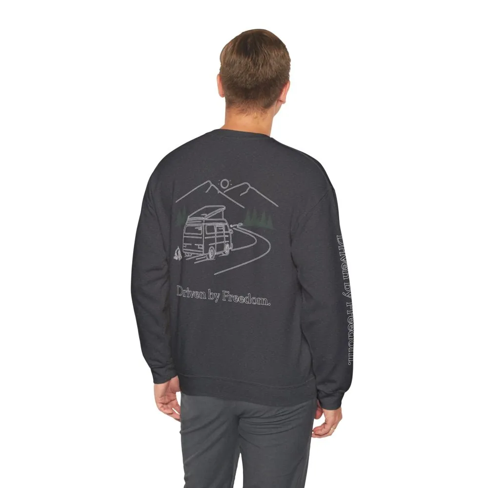 Unisex Heavy Blend™ Crewneck Sweatshirt — "Driven By Freedom" Design Minimal-Line