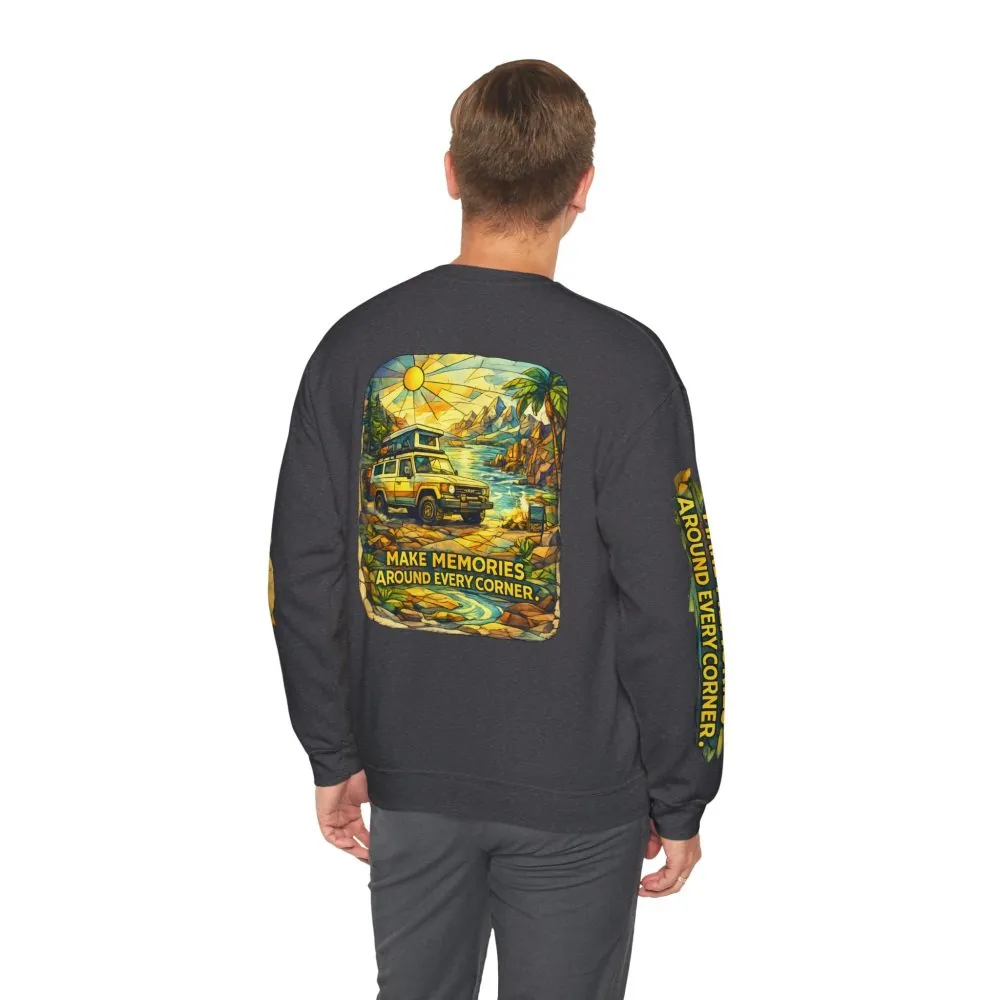 3238428399072314726_2048.jpeg Unisex Heavy Blend™ Crewneck Sweatshirt — "Make Memories Around Every Corner" Design Cubic-Line