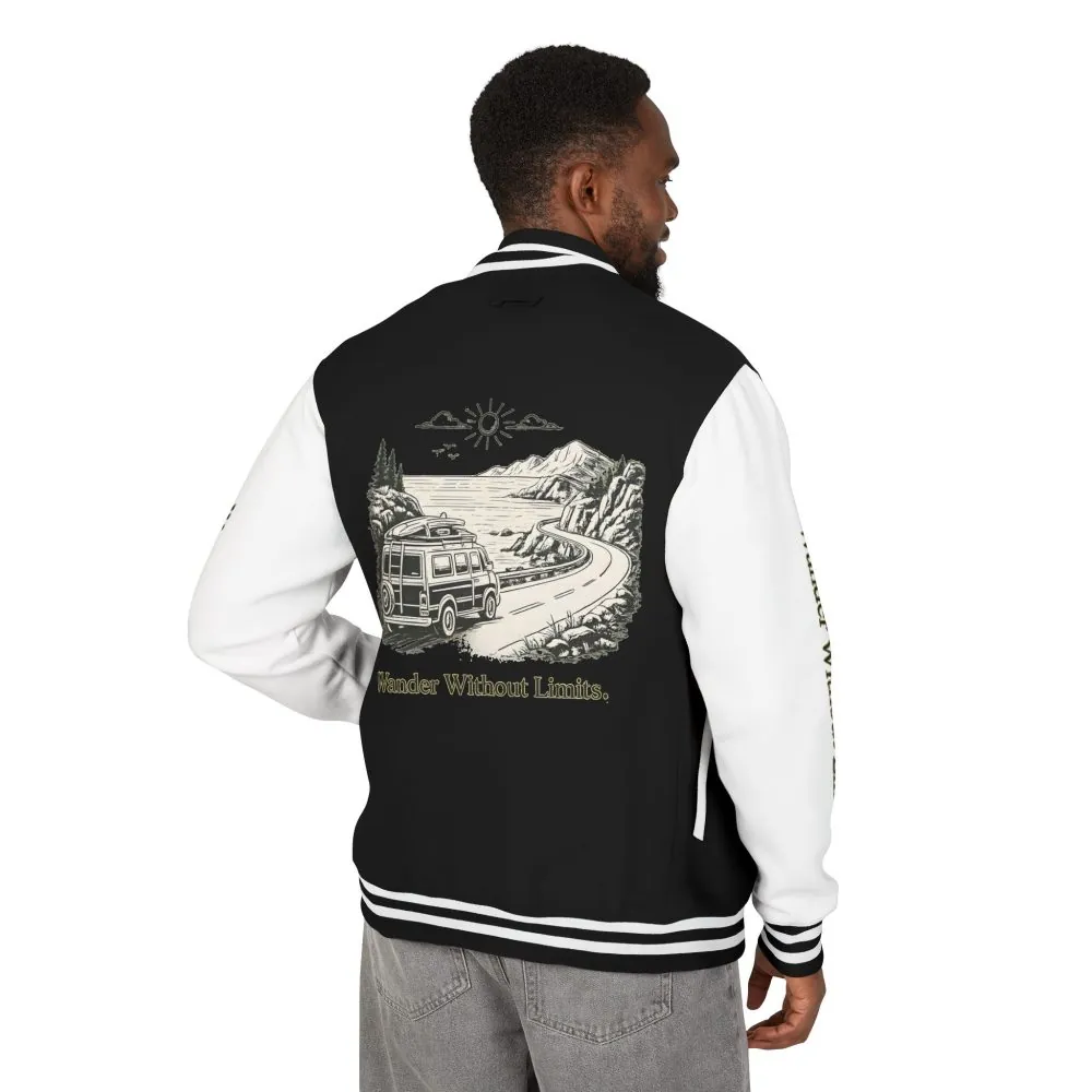 Unisex Heavyweight Letterman Jacket — "Wander Without Limits" Travel Varsity Coat
