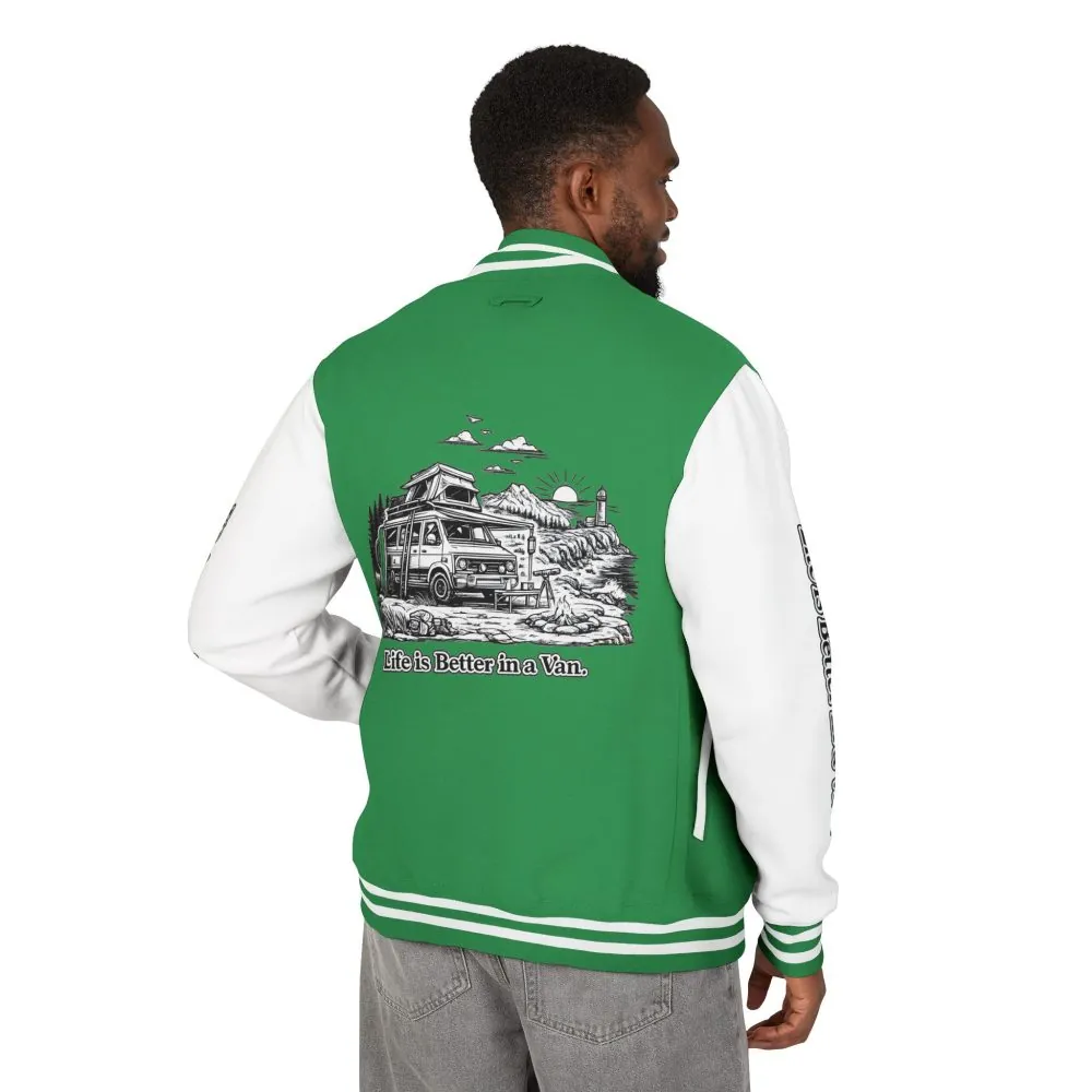 Unisex Heavyweight Letterman Jacket — "Life Is Better In A Van" Travel Varsity Coat