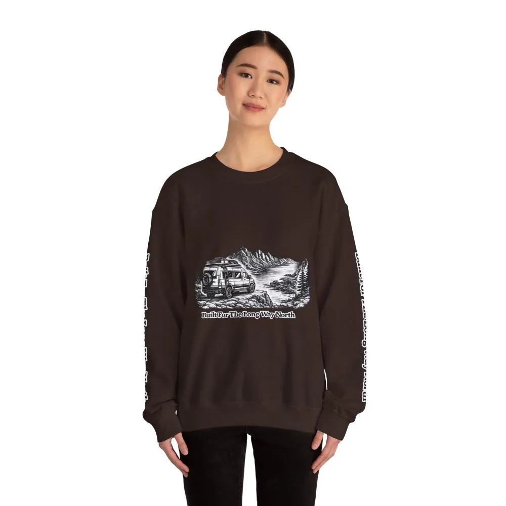 Unisex Heavy Blend™ Crewneck Sweatshirt — "Built For The Long Way North" Design Minimal-Line