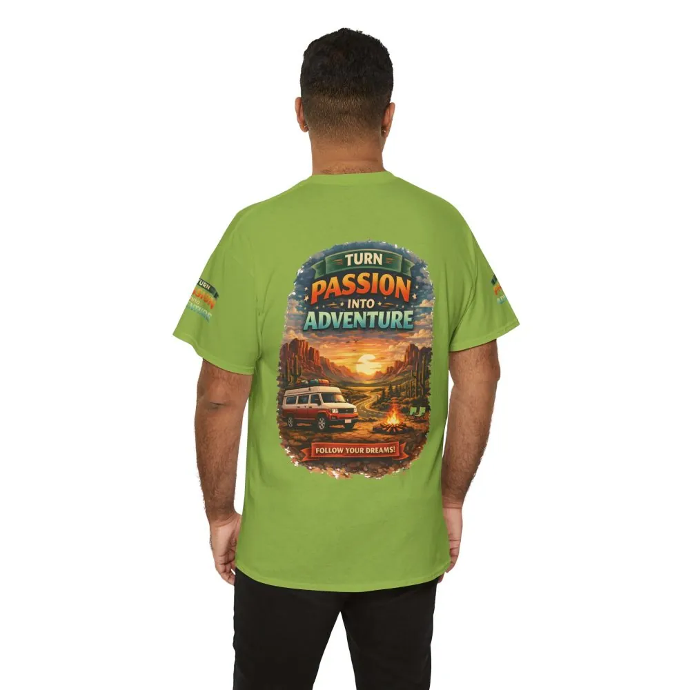 Unisex Heavy Cotton Tee — "Turn Passion Into Adventure" Design Scenic-Line