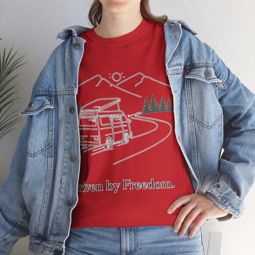 Unisex Heavy Cotton Tee — "Driven By Freedom" Design Minimal-Line