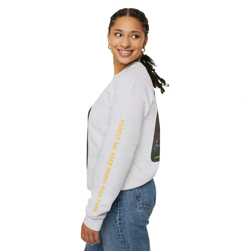 Unisex Heavy Blend™ Crewneck Sweatshirt — "Forest Air Free Spirit Full Tank" Design Sitcom-Line