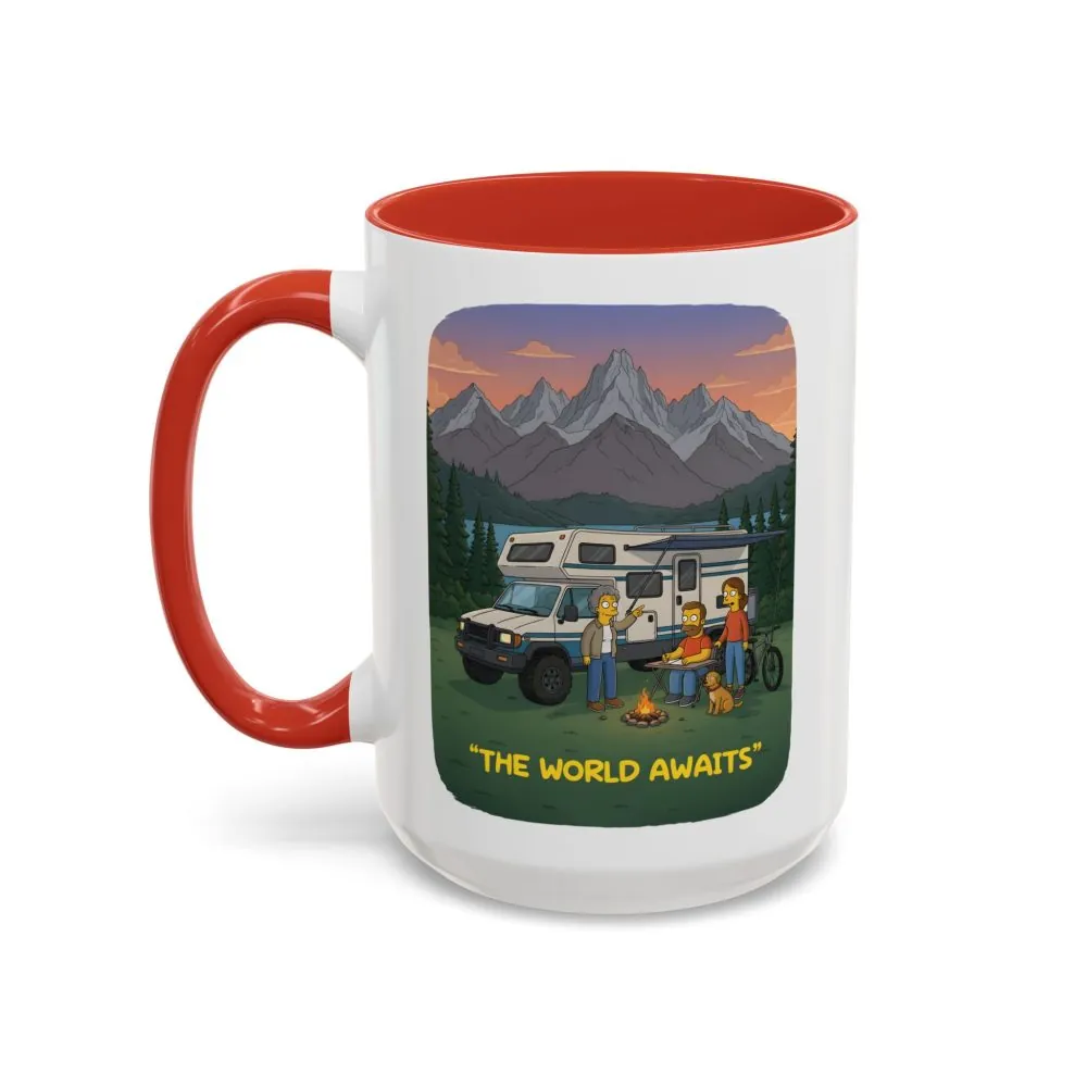 Accent Coffee Mug (11, 15oz) — "The World Awaits" Design Sitcom-Line
