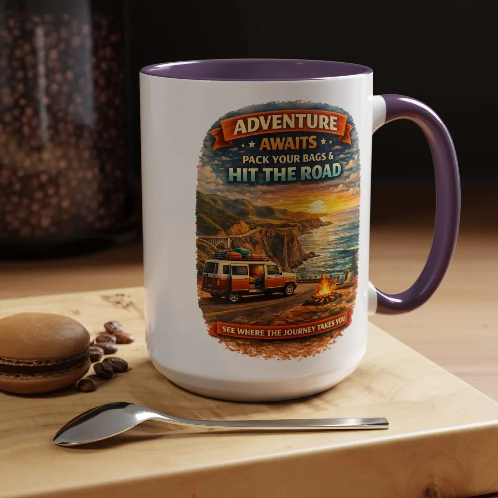 3255809101327822255_2048.jpeg Accent Coffee Mug (11, 15oz) — "Adventure Awaits-Pack Your Bags" Design Scenic-Line