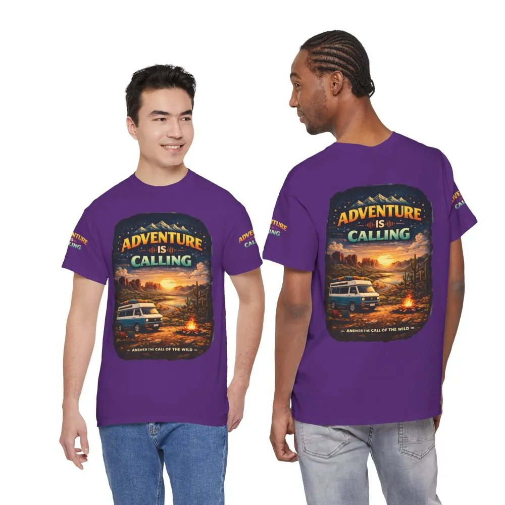 Unisex Heavy Cotton Tee — "Adventure Is Calling" Design Scenic-Line
