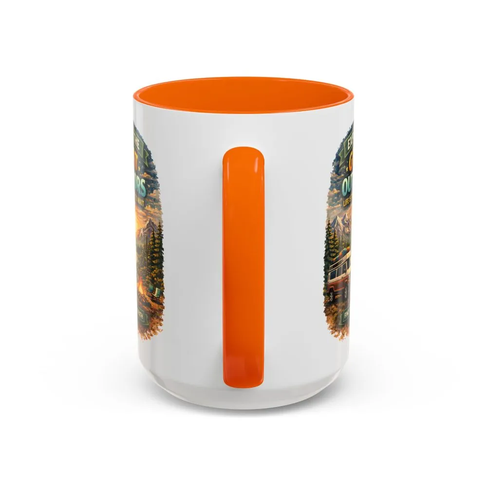 Accent Coffee Mug (11, 15oz) — "Explore The Great Outdoors" Design Scenic-Line