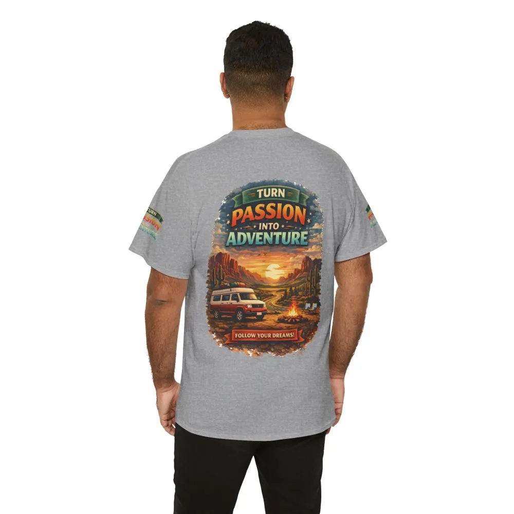 Unisex Heavy Cotton Tee — "Turn Passion Into Adventure" Design Scenic-Line