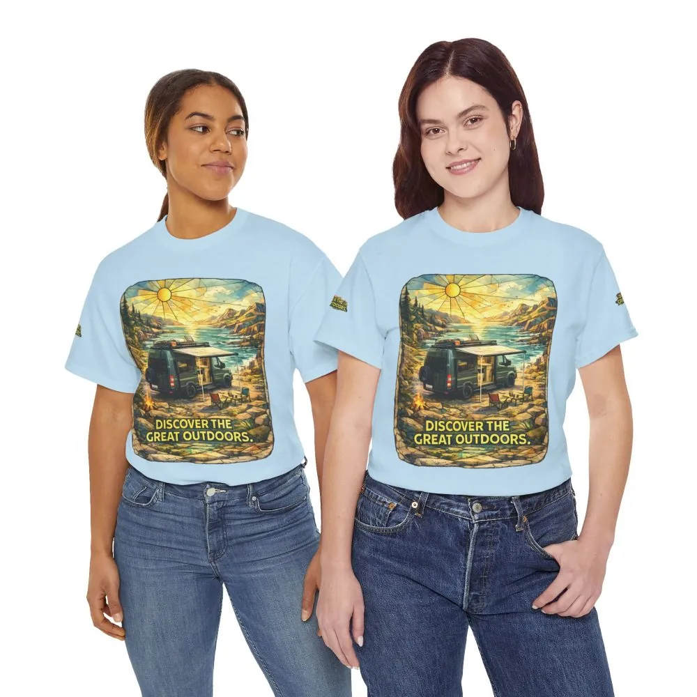 Unisex Heavy Cotton Tee — "Discover The Great Outdoors" Design Cubic-Line