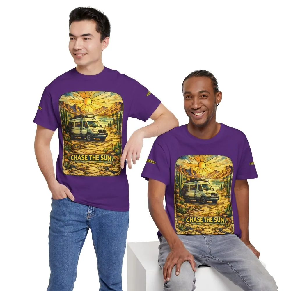 Unisex Heavy Cotton Tee — "Chase The Sun" Design Cubic-Line