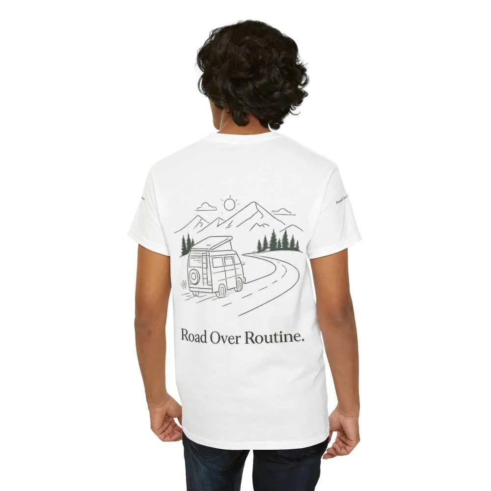 3271507908171734947_2048.jpeg Unisex Heavy Cotton Tee — "Road Over Routine" Design Minimal-Line