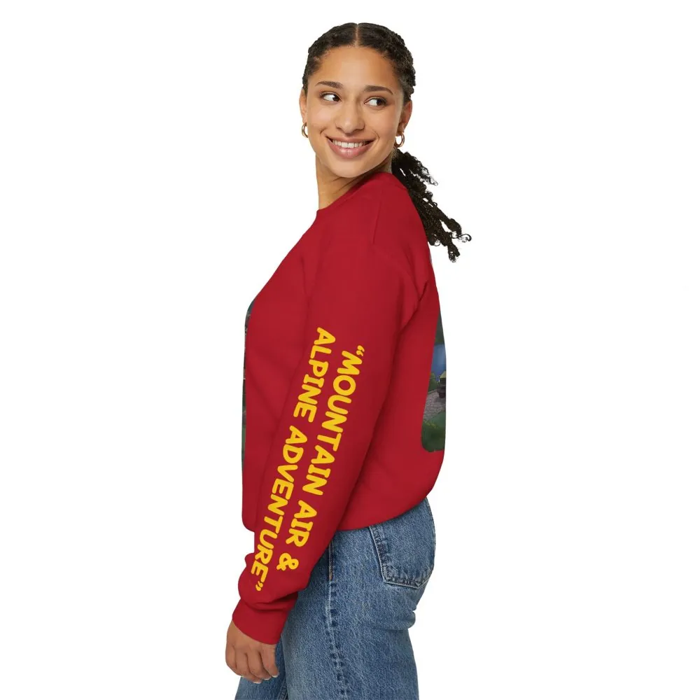 Unisex Heavy Blend™ Crewneck Sweatshirt — "Mountain Air And Alpine Adventure"" Design Sitcom-Line