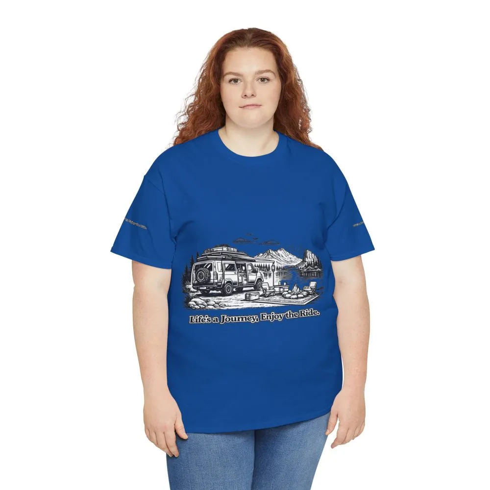 Unisex Heavy Cotton Tee — "Lifes A Journey,Enjoy The Ride" Design Minimal-Line