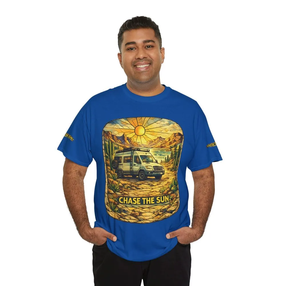 Unisex Heavy Cotton Tee — "Chase The Sun" Design Cubic-Line