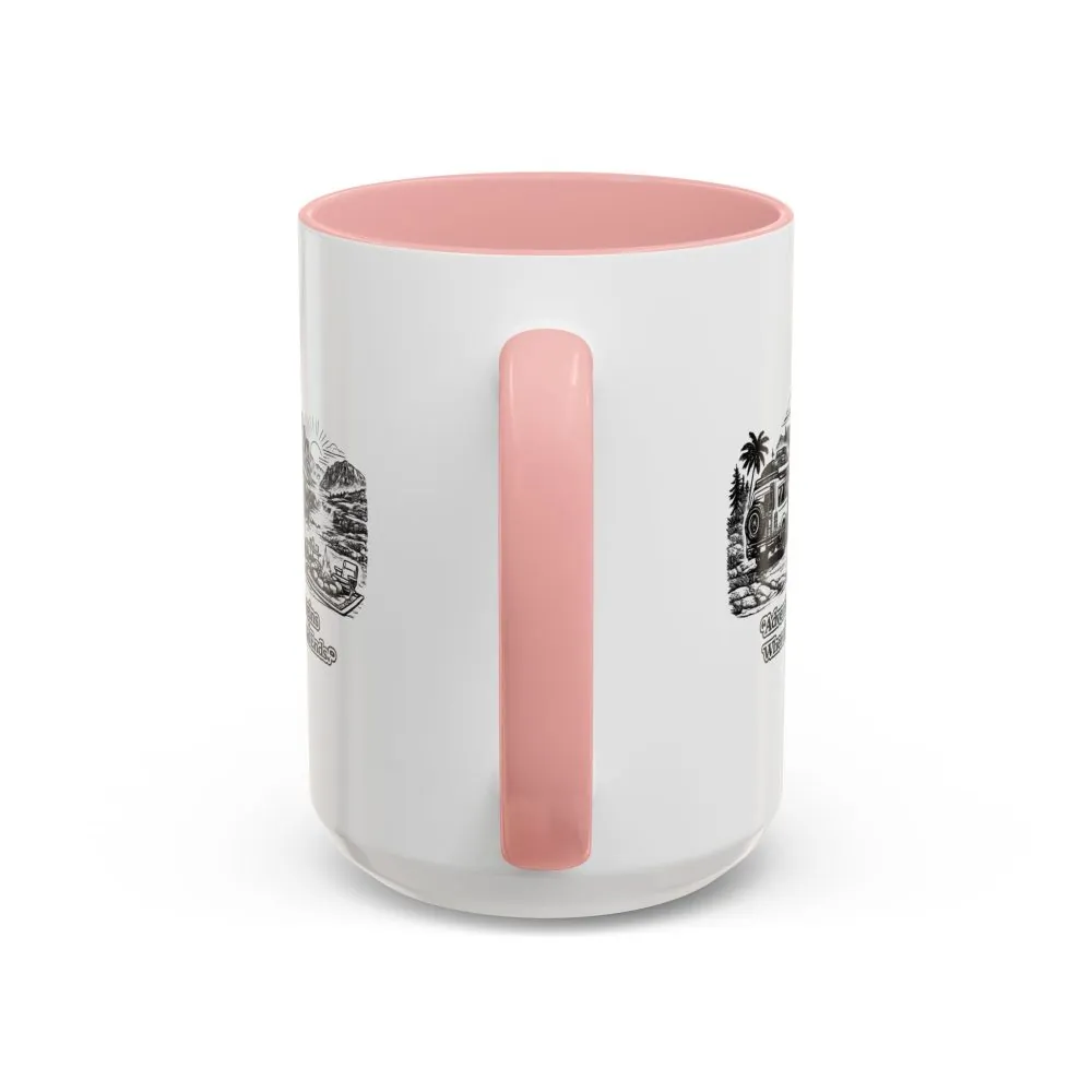 Accent Coffee Mug (11, 15oz) — "Adventure Begins Where The Road Ends" Design Minimal-Line