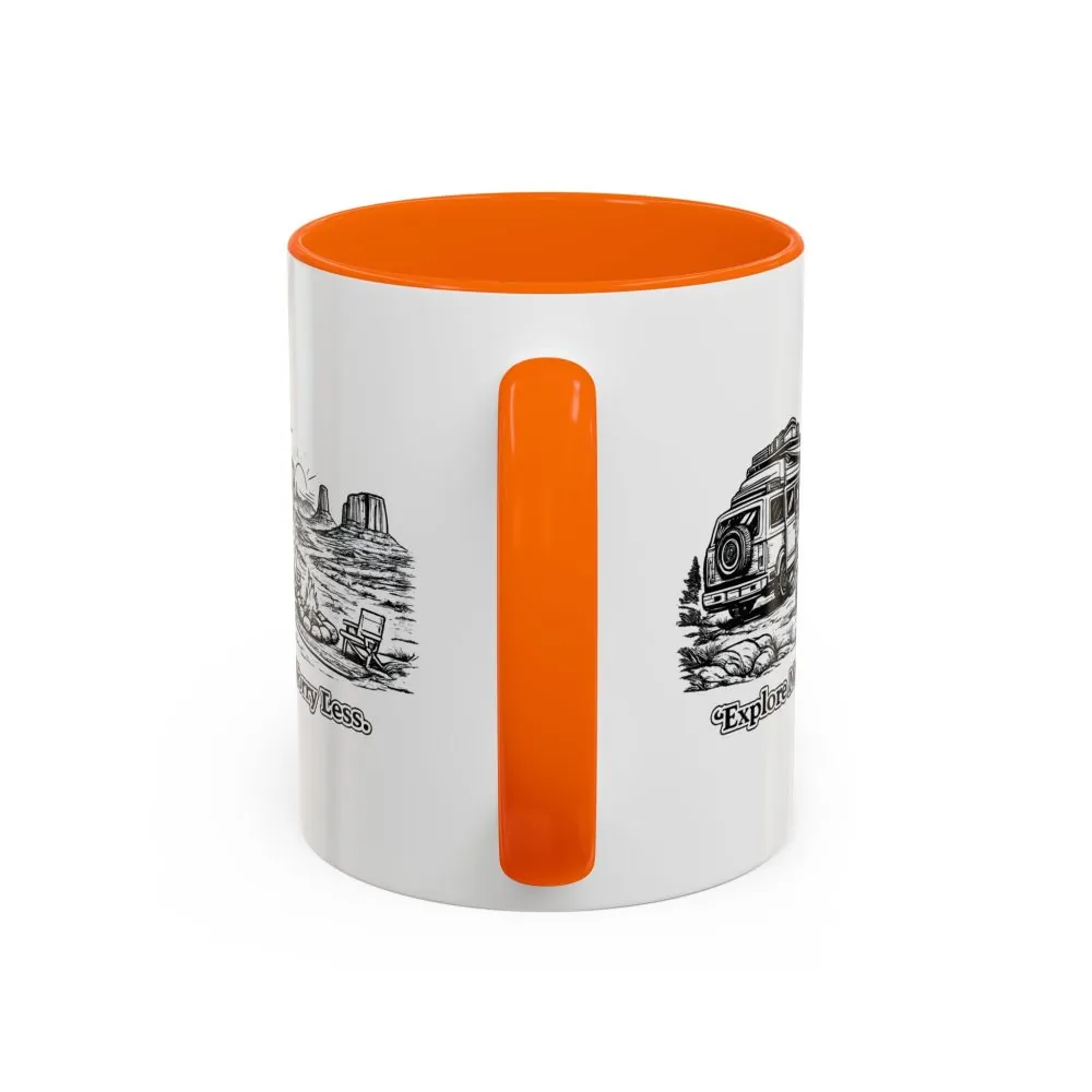 Accent Coffee Mug (11, 15oz) — "Explore More Worry Less" Design Minimal-Line