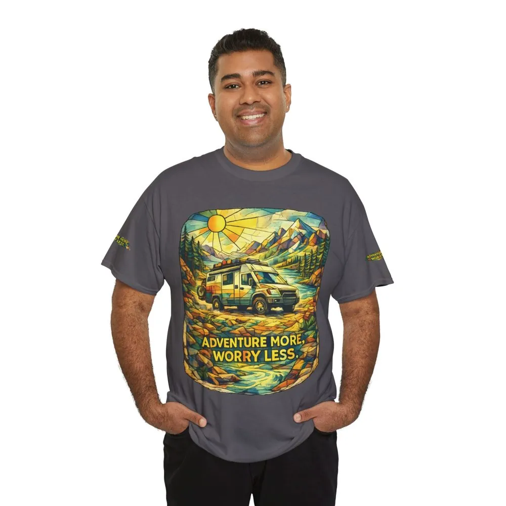 Unisex Heavy Cotton Tee — "Adventure More Worry Less" Design Cubic-Line