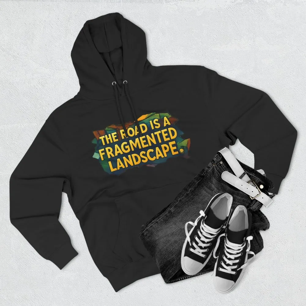 Three-Panel Fleece Hoodie - "The Road Is A Fragmented Landscape" Design Cubic-Line