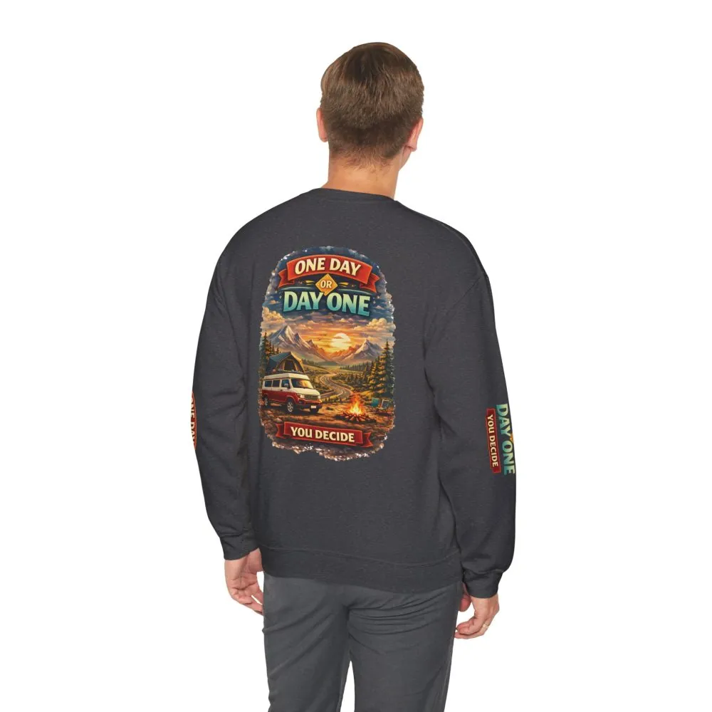 Unisex Heavy Blend™ Crewneck Sweatshirt — "One Day Or Day One" Design Scenic-Line