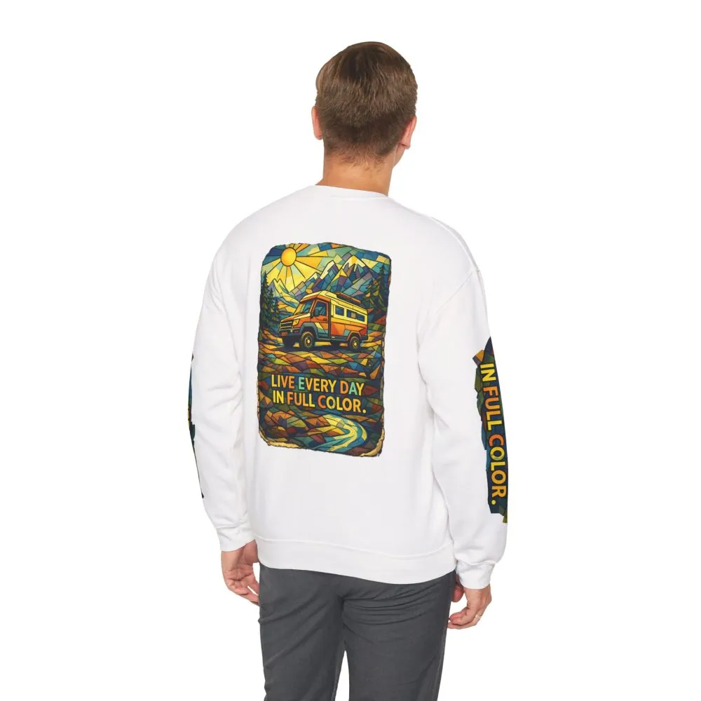 Unisex Heavy Blend™ Crewneck Sweatshirt — "Live Every Day InFull Color" Design Cubic-Line