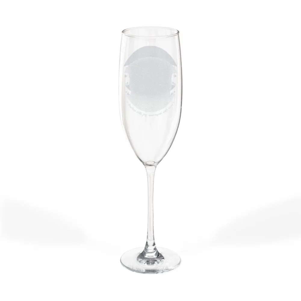 Engraved 8oz Champagne Flute — "Happ Camper - Christmas Wishes"