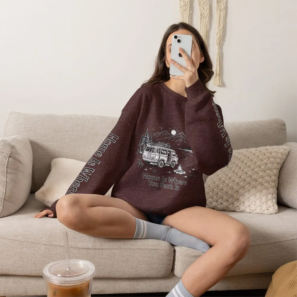 3307109648595435927_2048.jpeg Unisex Heavy Blend™ Crewneck Sweatshirt — "Home Is Where You Park It" Design Minimal-Line