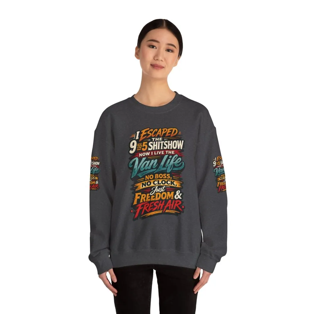 Unisex Heavy Blend™ Crewneck Sweatshirt — "I Escaped The 9 To 5" Design F**K-Line