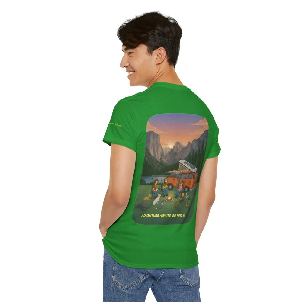 Unisex Heavy Cotton Tee — "Adventure Awaits-Go Find It" Design Sitcom-Line